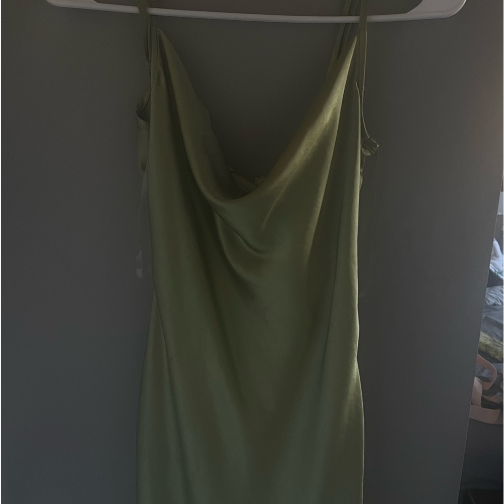 Green silky dress